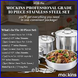 Mockins Premium Grade 10 Piece Stainless Steel Cookware Set Pots & Pans Tri-Ply
