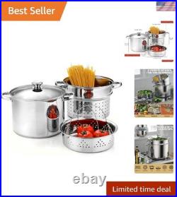 Multipurpose 8 Quart Stainless Steel Pasta Pot with Ergonomic Handle & Strainer