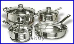 NEW 7 pc Stainless Steel Cookware Set Glass Lids Pan Pots Pans Classic Sauce NIB