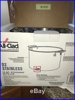 NEW ALL CLAD D3 Stainless Steel 12 Qt Quart Large Stock Pot withLid USA Made withBox