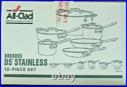 NEW All-Clad Brushed D5 Stainless Steel 10 Piece Pots & Pans Set BD5005710-R
