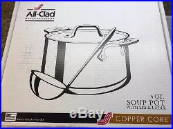 NEW All Clad COPPER CORE 4 Qt Stock Soup Pot withLid & Ladle 18/10 Stainless withBOX