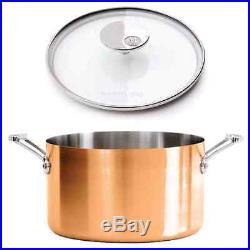NEW Mauviel Copper Stock Pot Glass Lid 11.7 qt Stainless Steel Lined Pan Stew