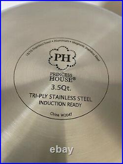 NEW PRINCESS HOUSE TRI-PLY STAINLESS STEEL 3.5 Qt. Casserole Stockpot 6210