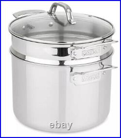 NEW Viking 3-Ply Stainless Steel Stock Pot Glass Lid Pasta Insert 8 Qt/7.5L NEW Viking 3-Ply Stainless Steel Stock Pot Glass Lid Pasta Insert 8 Qt/7.5L