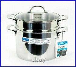 NEW Viking 3-Ply Stainless Steel Stock Pot With Glass Lid & Pasta Insert 8 Quart