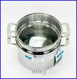 NEW Viking 3-Ply Stainless Steel Stock Pot With Glass Lid & Pasta Insert 8 Quart