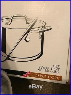 NEW in BOX ALL-CLAD Copper Core 4 Qt Quart Casserole SOUP Pan/Pot Lid Ladle USA