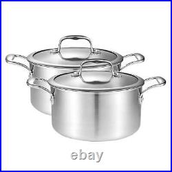 NNEAGS 2X 20cm Stainless Steel Soup Pot Stock Cooking Stockpot Heavy Duty Thick