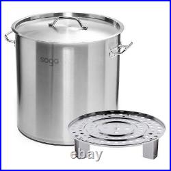 NNEAGS 33L Stainless Steel Stock Pot with One Steamer Rack Insert Stockpot Tray