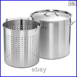 NNEAGS 50L 18/10 Stainless Steel Stockpot with Perforated Stock pot Basket Pasta