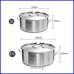 NNEAGS Stock Pot 9L 17L Top Grade Thick Stainless Steel Stockpot 18/10