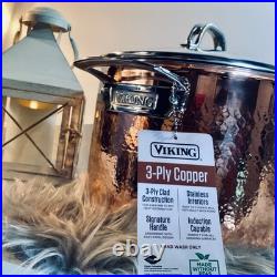 NWT Viking Hammered Copper Stockpot 8 Qt Stainless Interior Glass Lid READ
