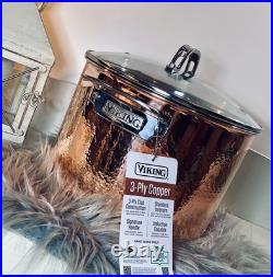 NWT Viking Hammered Copper Stockpot 8 Qt Stainless Interior Glass Lid READ