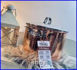 NWT Viking Hammered Copper Stockpot 8 Qt Stainless Interior Glass Lid READ