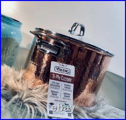 NWT Viking Hammered Copper Stockpot 8 Qt Stainless Interior Glass Lid READ