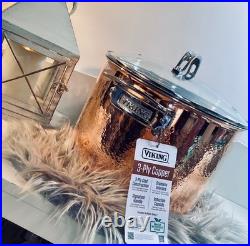 NWT Viking Hammered Copper Stockpot 8 Qt Stainless Interior Glass Lid READ