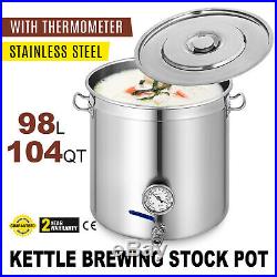 New 98L Stainless Steel Stock Pot Home Brew Kettle with Thermometer
