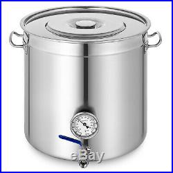 New 98L Stainless Steel Stock Pot Home Brew Kettle with Thermometer