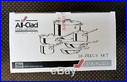 New ALL-CLAD 10 Piece Stainless Steel Cookware Set Fry Pan Saute Pan Stock Pot