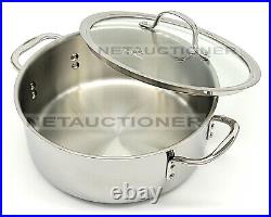 New CALPHALON 3-Ply Stainless Steel 5Qt Stockpot Dutch Oven with Glass Lid Cover