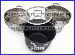 New CALPHALON Premier Nonstick 8 Qt Stockpot with Strainer & Steamer Multipot Set