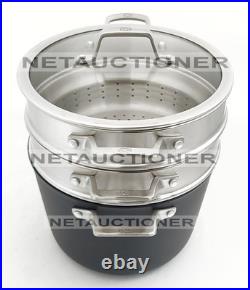 New CALPHALON Premier Nonstick 8 Qt Stockpot with Strainer & Steamer Multipot Set