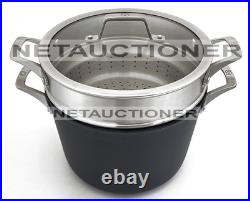 New CALPHALON Premier Nonstick 8 Qt Stockpot with Strainer & Steamer Multipot Set