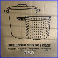 New CONCORD Stainless Steel Stock Pot withSteamer Basket 60Q NIB