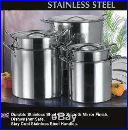 New Deep Stainless Steel Stock Soup Pot Stockpot Catering Boiling Casserole 21l