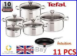 New TEFAL DUETTO STAINLESS STEEL SET 11 PCS LID POTS 24 cm PAN INTUITION KITCHEN