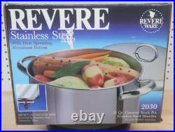 Nice New / NOS Vintage Revere Ware Stainless Steel Stock Pot 10 Qt. Model 2030