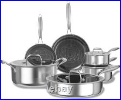 Non Stick Pots and Pans Set, 10pcs Hybrid Stainless Steel Cookware Set, Fryin