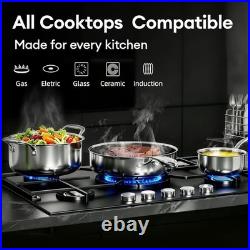 Non Stick Pots and Pans Set, 10pcs Hybrid Stainless Steel Cookware Set, Fryin