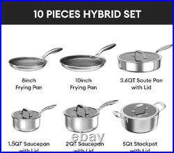Non Stick Pots and Pans Set, 10pcs Hybrid Stainless Steel Cookware Set, Fryin