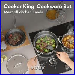 Non Stick Pots and Pans Set, 10pcs Hybrid Stainless Steel Cookware Set, Fryin