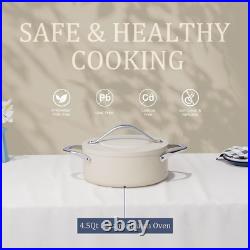 Nonstick Ceramic Stock Pot with Lid 4.5Qt Induction Dutch Oven, Cream