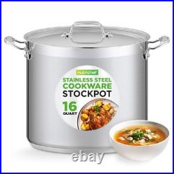 NutriChef 16-Qt 18/8 Stainless Steel Stockpot Heavy Duty Large Soup Pot