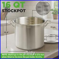 NutriChef 16-Qt 18/8 Stainless Steel Stockpot Heavy Duty Large Soup Pot