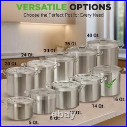 NutriChef 16-Qt 18/8 Stainless Steel Stockpot Heavy Duty Large Soup Pot