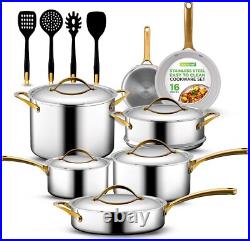 NutriChef NCSTS16 Kitchenware Pots & Pans 16-Piece Set-Gold (Open Box)