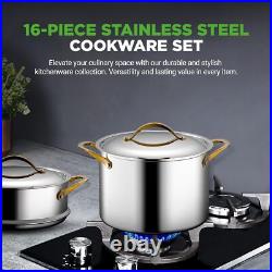 NutriChef NCSTS16 Kitchenware Pots & Pans 16-Piece Set-Gold (Open Box)