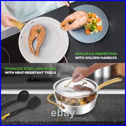 NutriChef NCSTS16 Kitchenware Pots & Pans 16-Piece Set-Gold (Open Box)