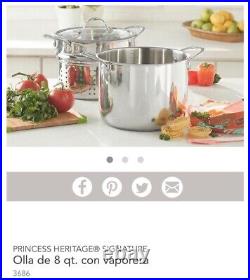 PRINCESS TRI-PLY STAINLESS STEEL8-Qt. Stockpot with Steaming Basket5752