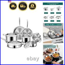 Pots and Pans Set, 3 Ply 11 Piece Stainless Steel Cookware Set, Oven Dishwash