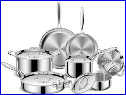 Pots and Pans Set, 3 Ply 11 Piece Stainless Steel Cookware Set, Oven Dishwash