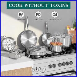 Pots and Pans Set, 3 Ply 11 Piece Stainless Steel Cookware Set, Oven Dishwash