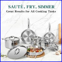 Pots and Pans Set, 3 Ply 11 Piece Stainless Steel Cookware Set, Oven Dishwash