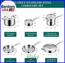 Pots and Pans Set, 3 Ply 11 Piece Stainless Steel Cookware Set, Oven Dishwasher