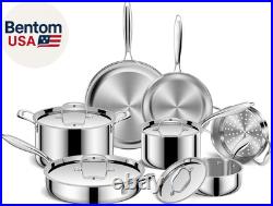 Pots and Pans Set, 3 Ply 11 Piece Stainless Steel Cookware Set, Oven Dishwasher
